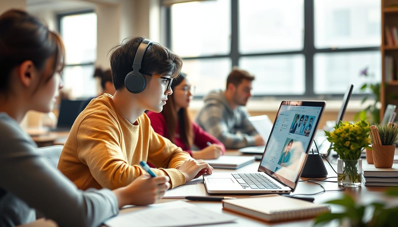 Student using learning strategies while studying